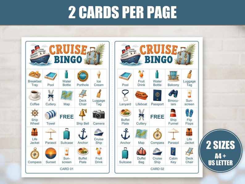 Cruise Bingo Printable Game, 50 Ship and Travel Picture Cards, Vacation ...