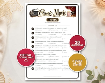 Classic Movie Trivia Game | Old Hollywood Quiz Night (PDF Download)