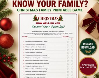 Christmas Family Game Printable, How Well Do You Know Your Family, Holiday Party Quiz PDF