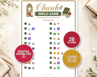 Church Emoji Game Printable | Fellowship Hour Activity | 20 Clues (PDF Download)