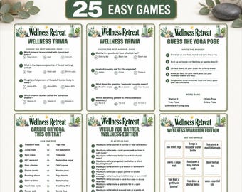 Wellness Retreat Games Bundle, 25 Printable Self Care Retreat Activities, Spa Party Games, Letter A4 PDF