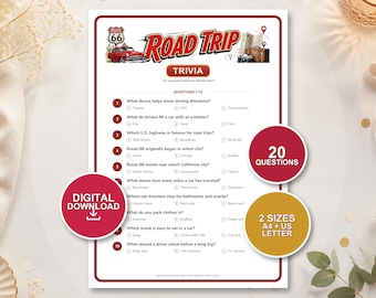 Road Trip Trivia Game | Route 66 Car Activity (PDF Download)
