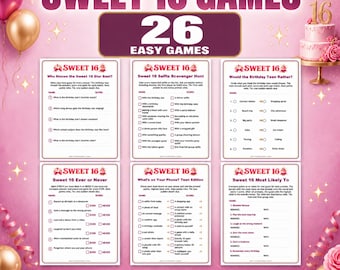 Sweet 16 Games Bundle, 26 Printable Party Games, Instant Download, Letter A4, 1up 2up, Answer Keys