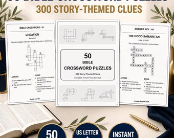50 cruciverba biblici, giochi per la scuola domenicale, attività per il campo estivo biblico, PDF stampabile