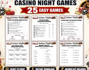 Casino Night Games Bundle, 25 Printable Vegas Party Games, Adult Game Night Activities, Letter A4 PDF
