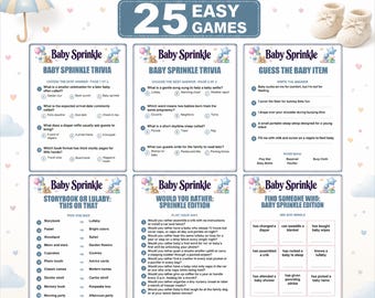 Ensemble de 25 jeux imprimables pour baby shower, activités pour futures mamans, format PDF A4.