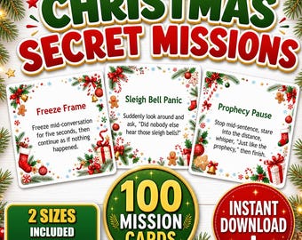 Christmas Secret Missions Game Printable, 100 Funny Challenge Cards, Holiday Party Icebreaker PDF