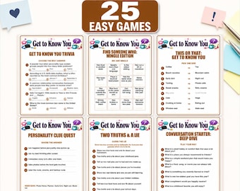 Get to Know You Games Bundle, 25 Printable Icebreakers, Group Party Activities, Adults Teens Kids Letter A4 PDF