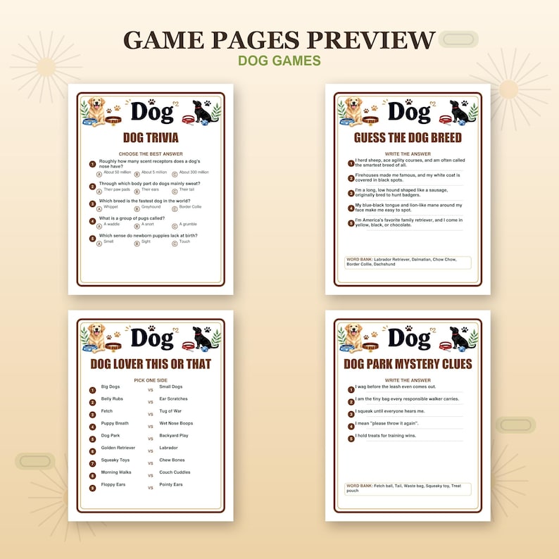 Lot de jeux pour chiens, 25 jeux imprimables pour une fête d'amoureux des chiens, activités pour un anniversaire de chiot, quiz sur les animaux de compagnie (format A4, PDF). image 2