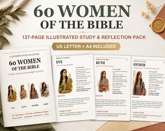 Women of the Bible Study, 60 Printable Profiles and Reflection Pages, Christian PDF