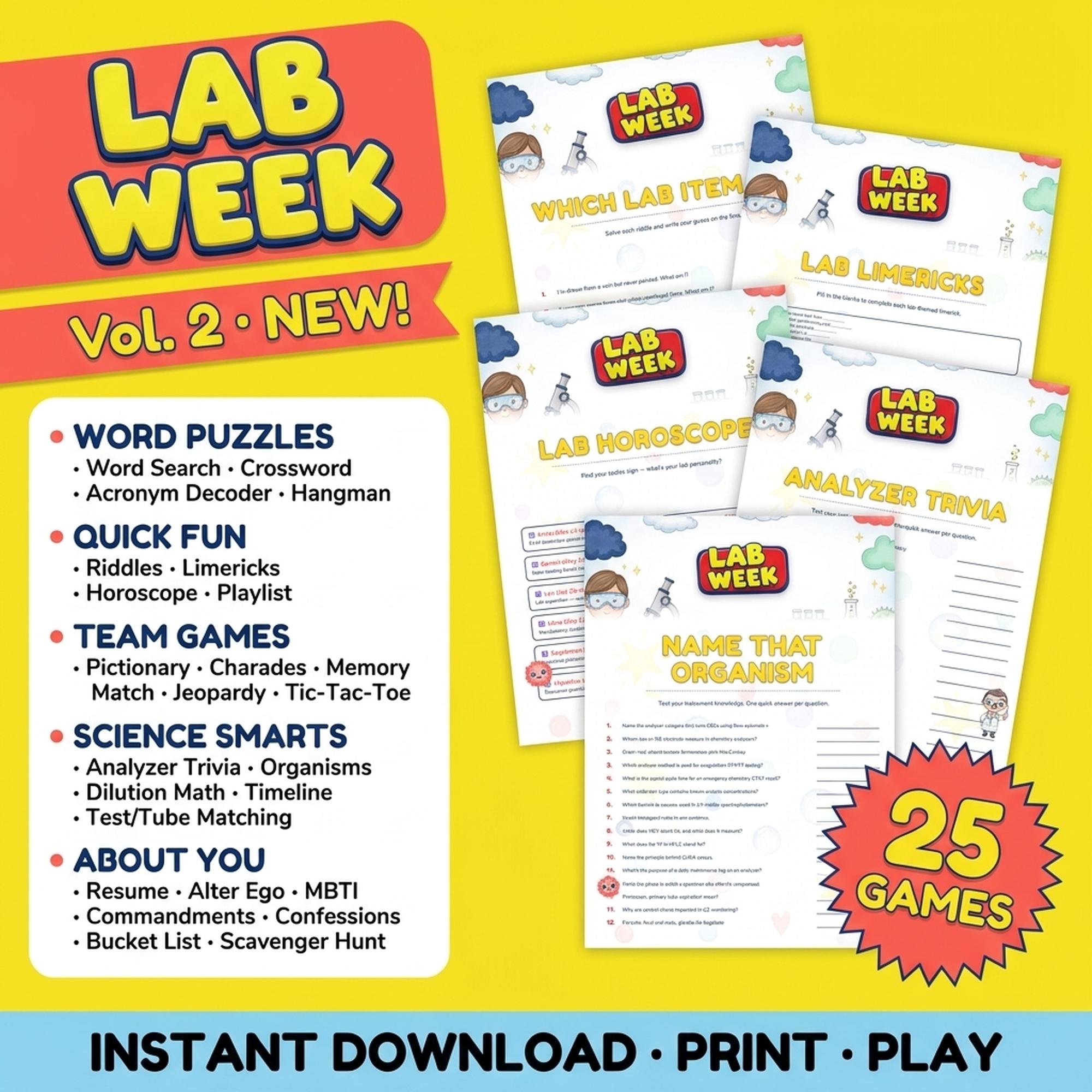 Lab Week Games Bundle Vol. 2 | 25 Printable Activities, Host Guide (PDF ...