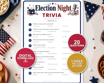 Election Night Trivia Game | Politics Watch Party Quiz (Digital Download)
