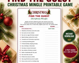 Christmas Find the Guest Game Printable, Holiday Mingle Icebreaker, Office Family Party PDF