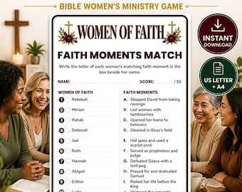 Women of Faith Match Printable Bible Game, Christian Women's Ministry Retreat Activity PDF