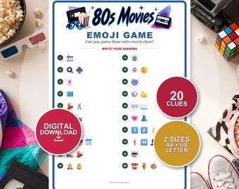 80s Movies Emoji Game | Retro Trivia Party Activity (Digital Download)