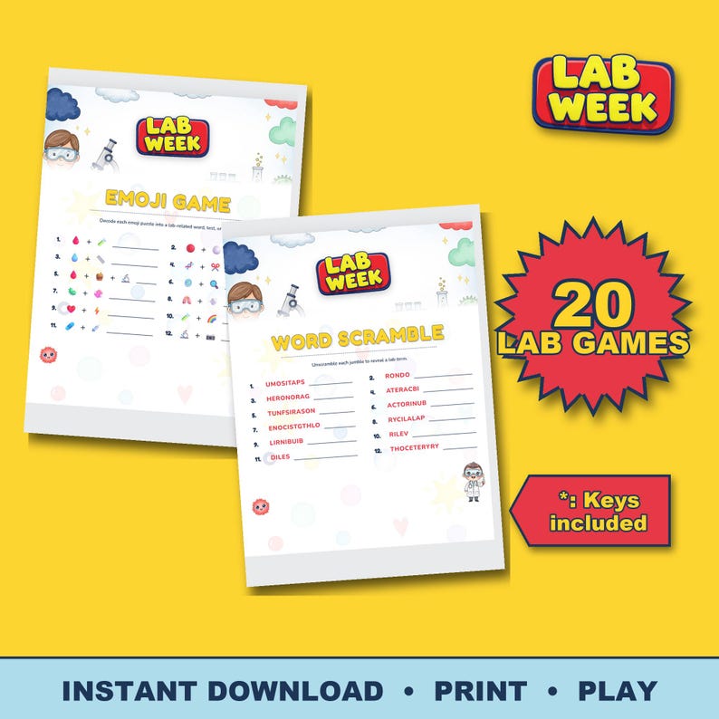 Lab Week Trivia Questions Lab Week Games Bundle | 20 Printable Activities, Host Guide (PDF) - Etsy