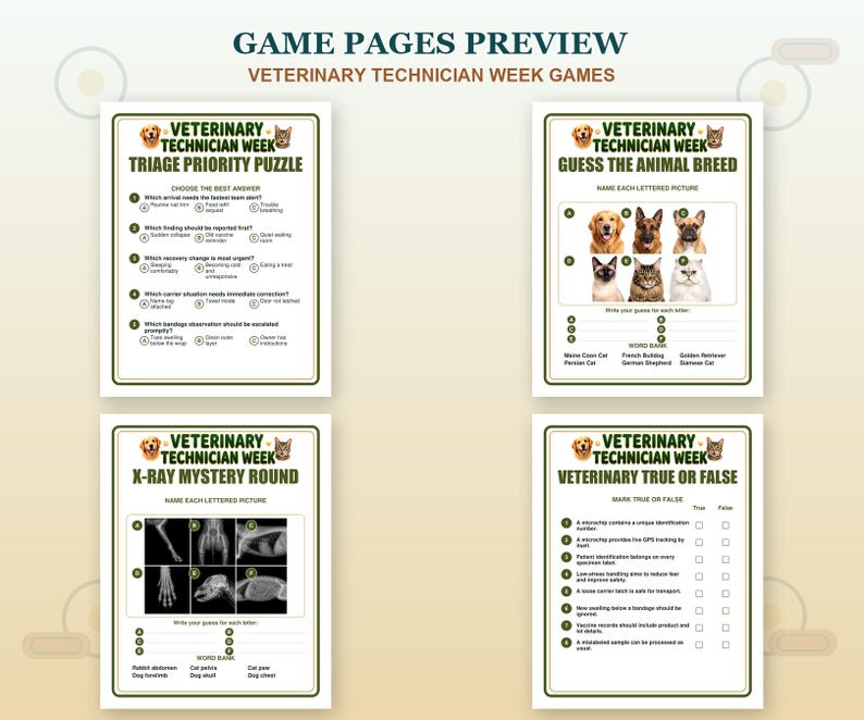 Breeding Chart.pdf Vet Tech Week Games Bundle, 25 Printable Veterinary Technician ...