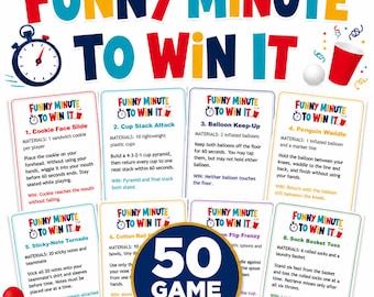 Jeux amusants « Minute to Win It », 50 cartes de défi à imprimer, jeux de 60 secondes pour les fêtes, activité familiale ou scolaire, format A4