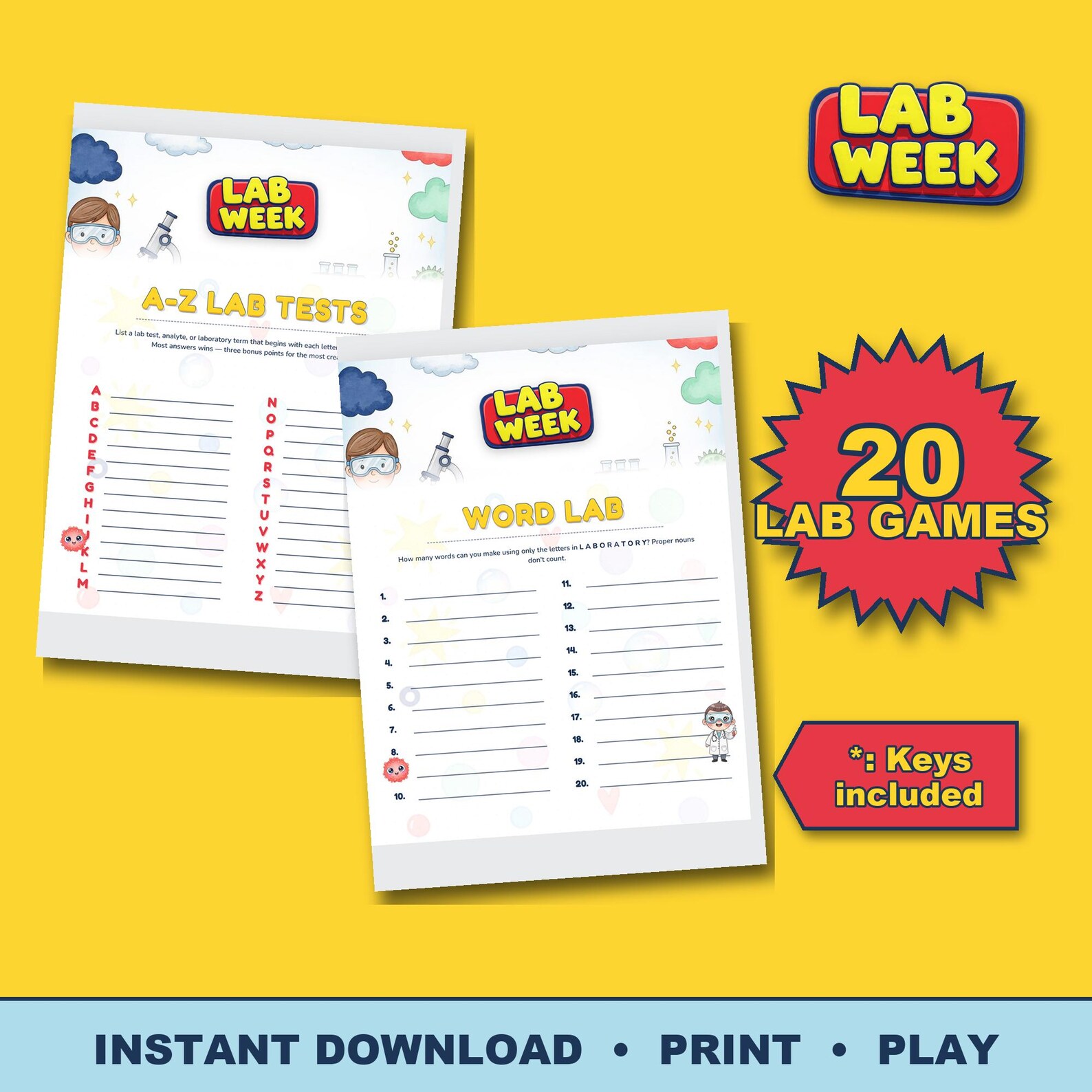 Lab Week Games Bundle | 20 Printable Activities, Host Guide (PDF) - Etsy