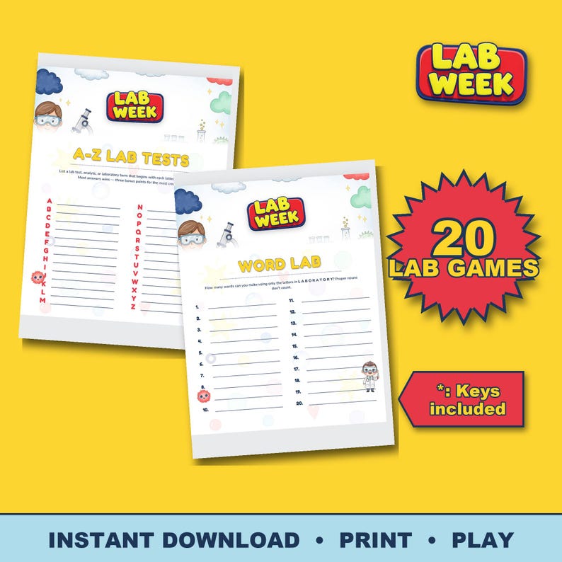 Lab Week Games Bundle | 20 Printable Activities, Host Guide (PDF) - Etsy