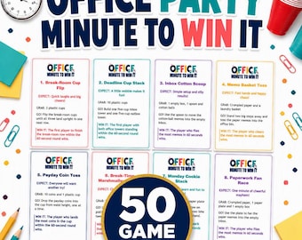Office Party Minute to Win It Games, 50 Printable Team Building Challenge Cards for Coworkers and Work Events