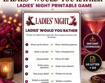 Ladies' Night Would You Rather Conversation Game, Printable PDF