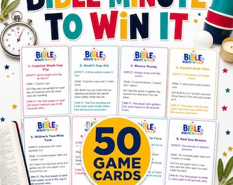 Bible Minute to Win It Games, 50 Printable Christian Challenge Cards for Church, Youth Group and Sunday School