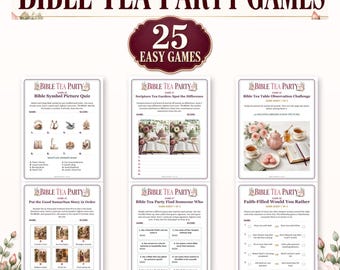 Bible Tea Party Games Bundle, 25 Printable Christian Games, Letter A4, 1up 2up, Answer Keys