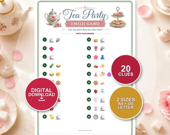 Tea Party Emoji Game | 20 Clues, Printable Activity (Instant Download PDF)