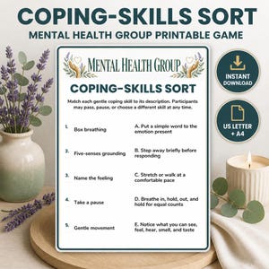 Matchningsaktivitet för copingfärdigheter för grupper inom psykisk hälsa, utskrivbar PDF