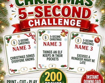 Christmas 5 Second Game Printable, 200 Name 3 Cards, Family Holiday Party Game, Kids Adults PDF