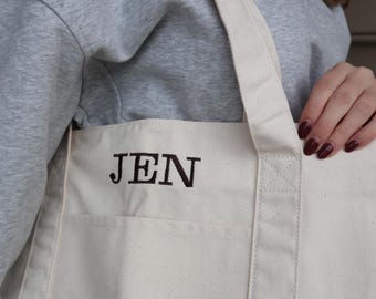 Embroidered custom name tote bag
