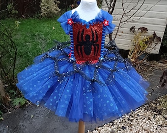 Handmade Spidey Tutu Dress for Girls | Non-Scary Halloween Costume | Sparkle Tulle Birthday Outfit