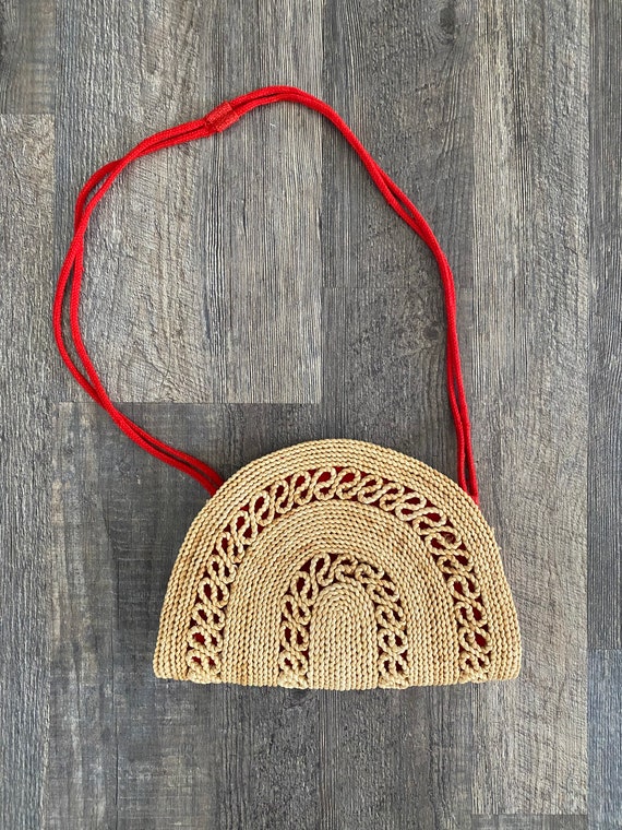 1970s Woven Straw Rattan Bag Natural Half Moon