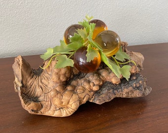 Mid Century Burlwood with Lucite Amber Grapes