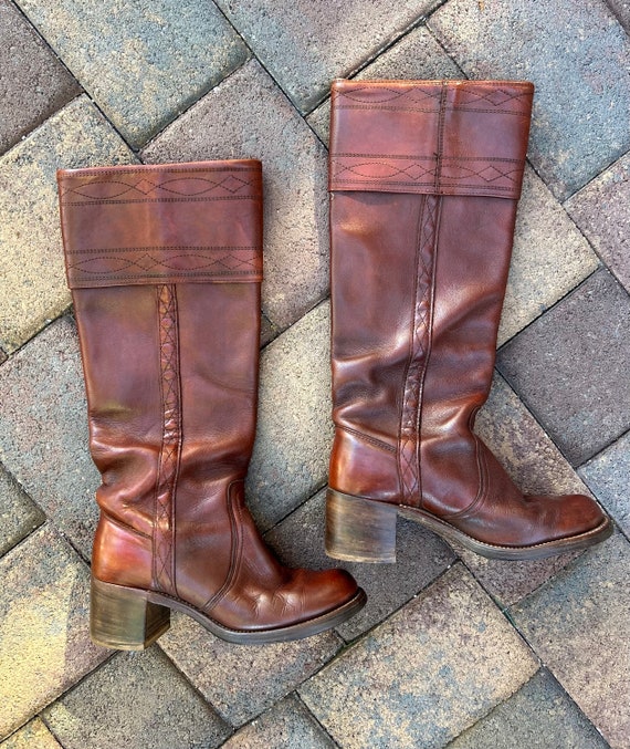 1970s Frye Leather Tall Riding Boots Size 6