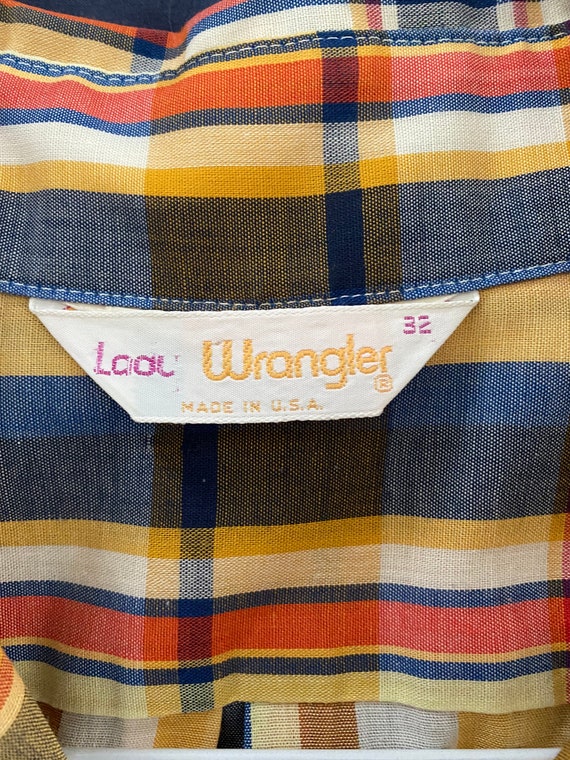 1970s Wrangler Western Plaid Button-up Long Sleev… - image 3