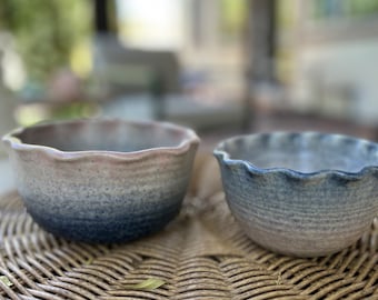Pair of Scalloped Hand-Thrown Pottery Bowls Ceramic Set