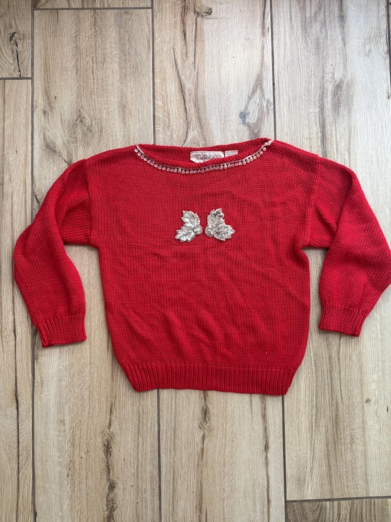 Diane von Furstenberg, 1970s Diane Von Furstenberg Red Beaded Sweater Holiday