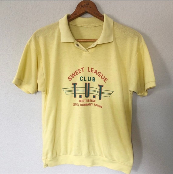 1970s Thin Graphic Polo Club Tee Yellow