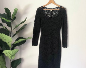 Neiman Marcus Lace Sheer Black Bodycon Dress size 6