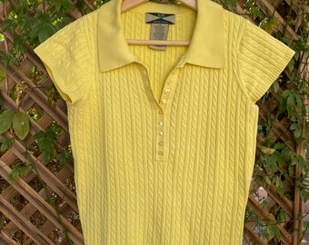 Vintage Cable-Knit Yellow Polo Small Y2K