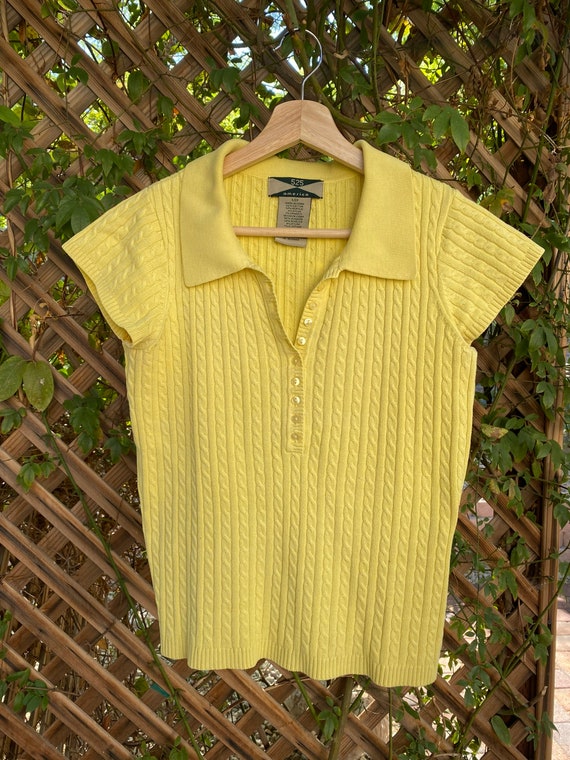 Vintage Cable-Knit Yellow Polo Small Y2K