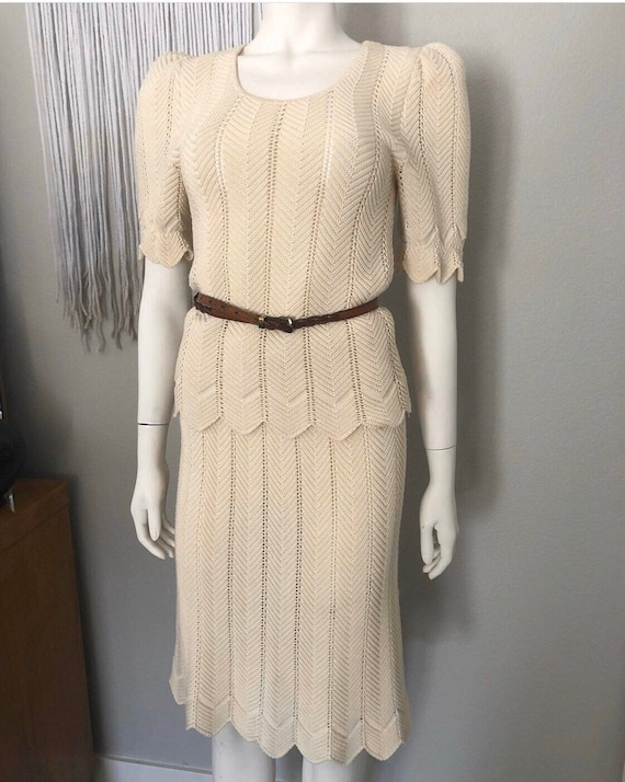 Vintage Oscar De La Renta Knit Two Piece Top and … - image 1