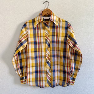 1970s Wrangler Western Plaid Button-up Long Sleeve Shirt Small 32 image 1