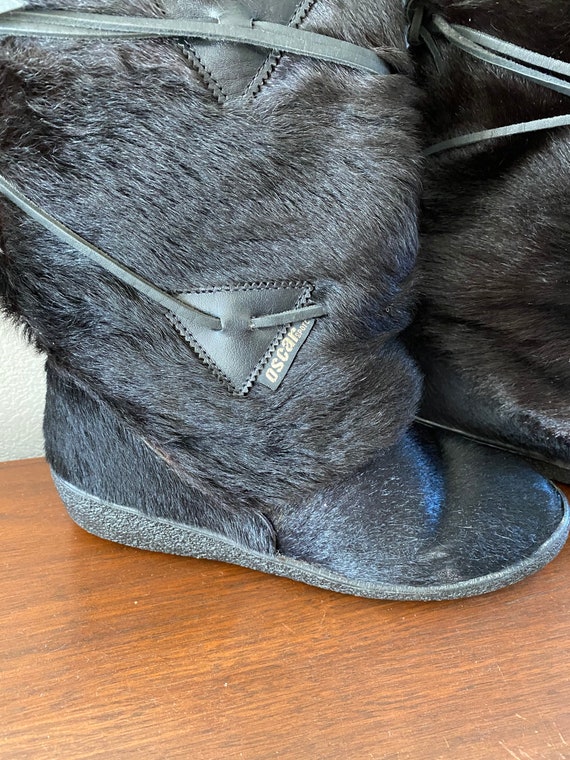 Vintage Oscar Sport Black Fur Winter Boots Size 37 US 6.5 or 7