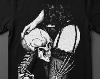 Gothic Skeleton Love Shirt, Dark Romance Skull Art Tee