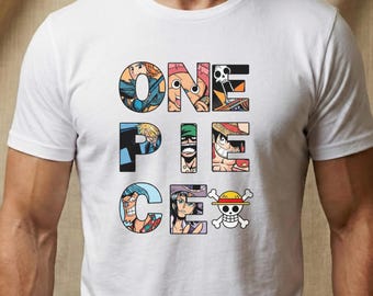 One Piece Anime T-shirt, Pirate Crew Typography Design, Anime Fan Crewneck, Manga Streetwear Gift