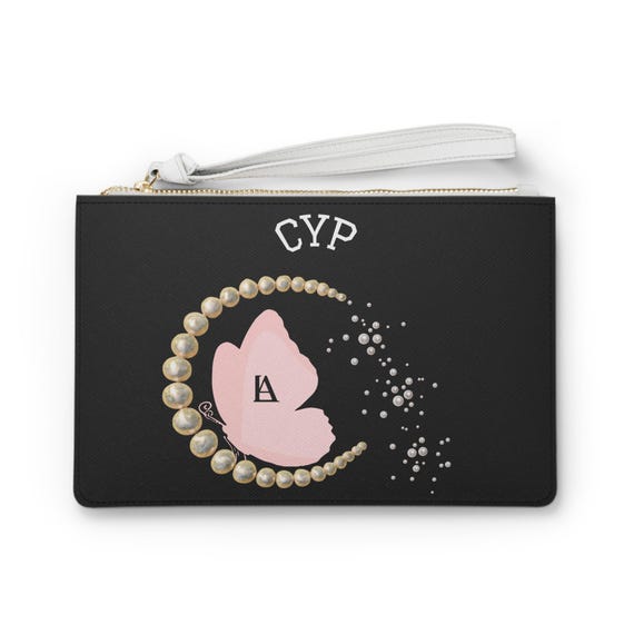 Butterfly Vegan Leather Clutch Bag with Pearls