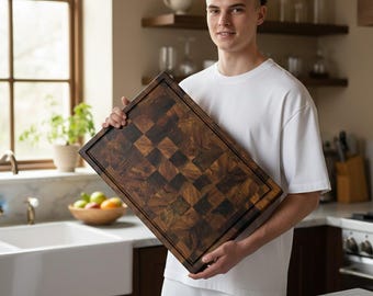 Walnut End Grain BBQ Cutting Board (20x15x2 inch)